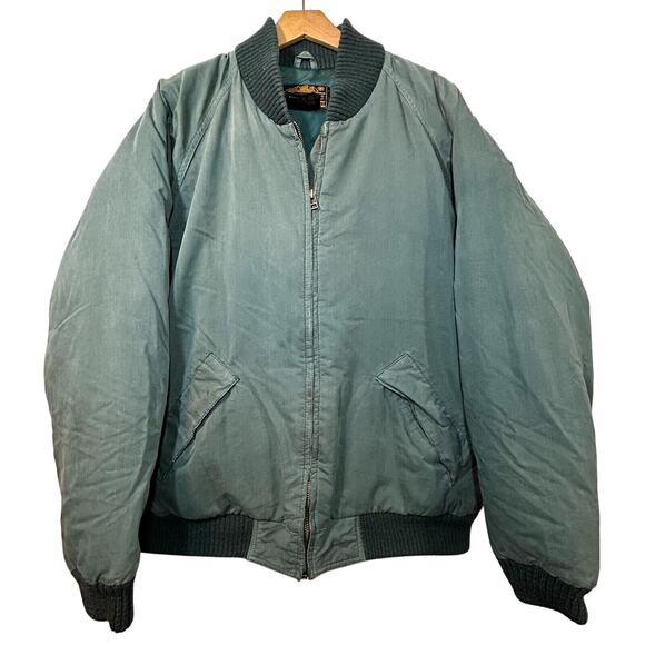 VINTAGE Eddie Bauer Jacket Mens L Tall Goose Down Flight Bomber Puffer 70s Green - Picture 1 of 14